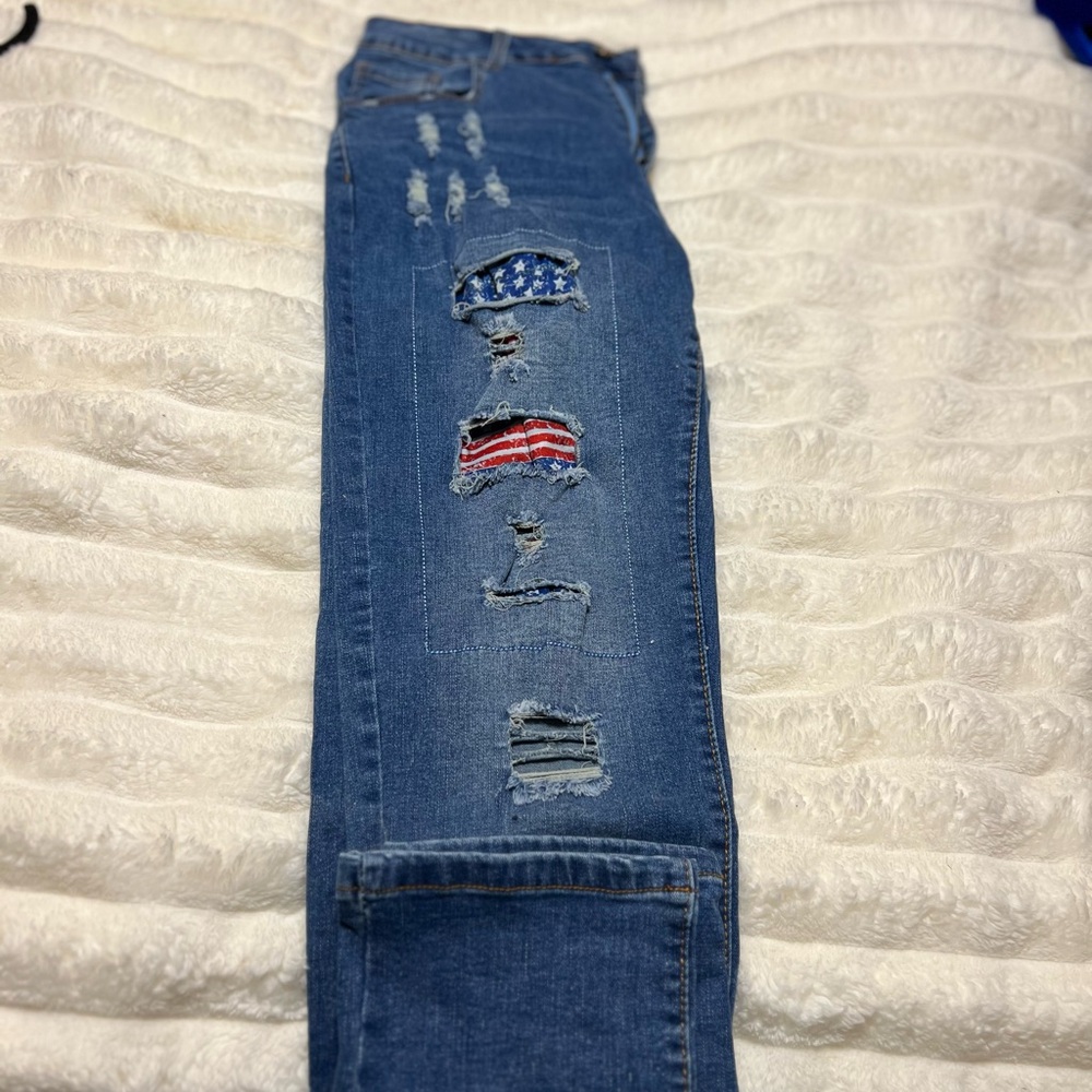 Stars and Stripes America Distressed Women Jeans with flag cut outs